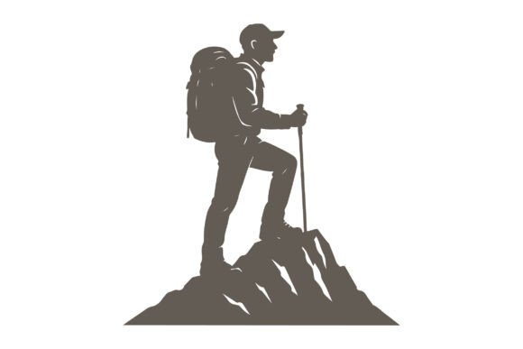 Hiker Standing on Mountain Peak Clipart